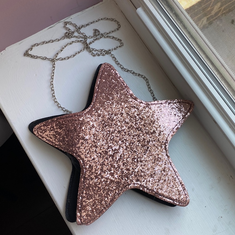 Pink Glitter Star Purse with Chain Strap